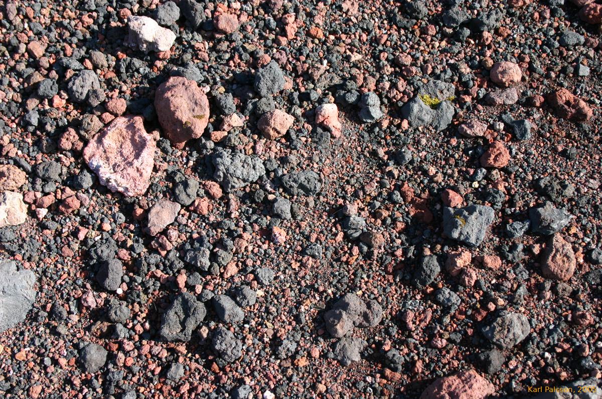 base rock and the new lava?  (black and red?)  Lower Slope of Eldfell