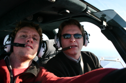 Karl and Tóti in the plane