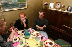 Erna and Matt listen intently to a story from Gudrun