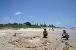 Damo, Jono, our big castle, and my kite tied to the ground