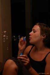 Cacey actually blow bubbles.