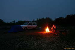 Tanja and our firewood stash at camp on Day 2
