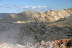 People walking in the lavafield near Landmannalaugar