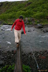 Tanja crossing the bridge