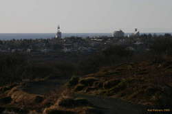 Garðatorg and the sea over the track ahead