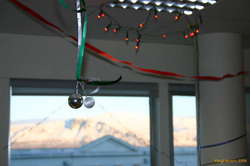 Christmas decorations looking out to sea