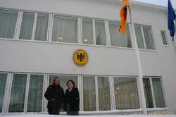 Ute and Teresa outside their office