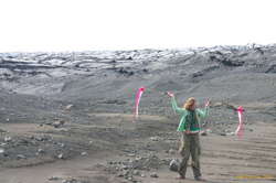 Nerida relaxing with Poi at camp by the toe of the glacier