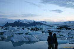 Nerida and Jared at Jökulsárlón, just after midnight on the summer solstice