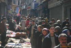 Shopping time in a side alley market