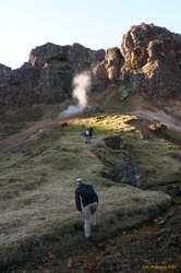 Sara leads the way up to the boiling mud pits of doom