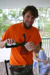 Karl pouring out one of his own beers