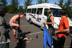 Lee's excited.  Arni has lycra!