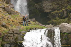 Kjartan and Rakel Eva taking pictures at Gluggafoss