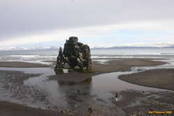 Hvítserker on the shore, with Iveta for sacle