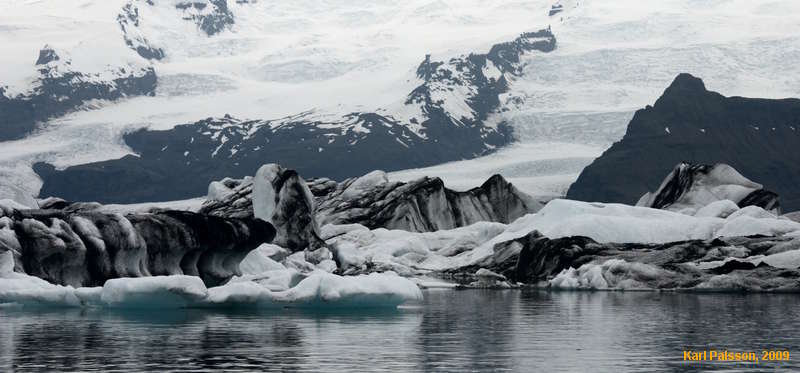 Dirty ice falling off the mountain