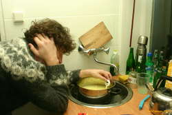 Lee checking our curd temperature