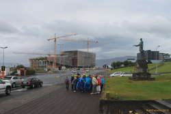 Tourists in the rain downtown
