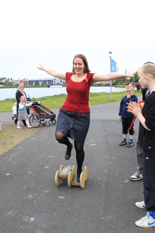 Helen gracefully trying out some toys