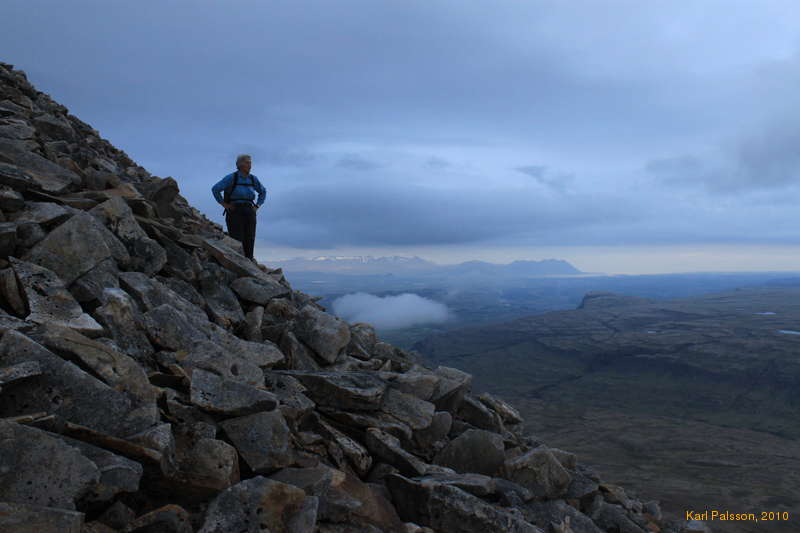 Steep and loose, Borgarnes in the distance