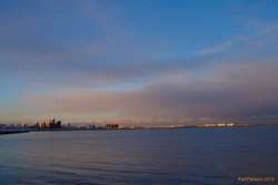 Dawn light over town