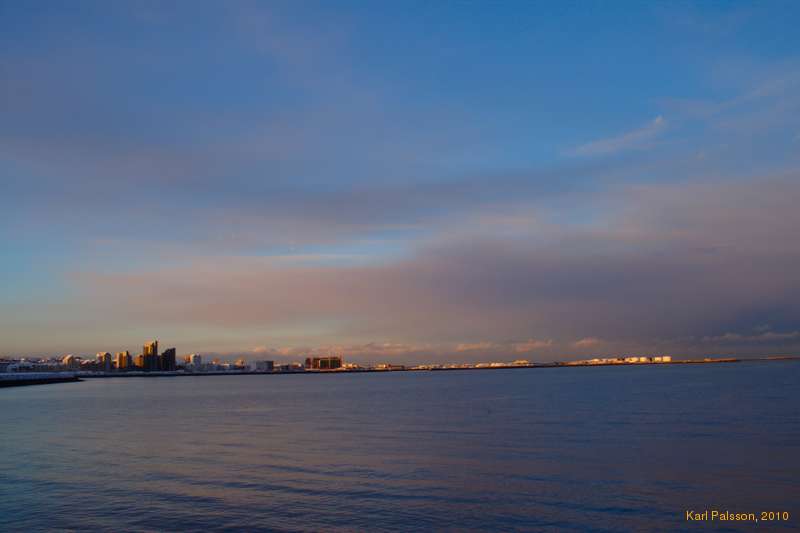 Dawn light over town