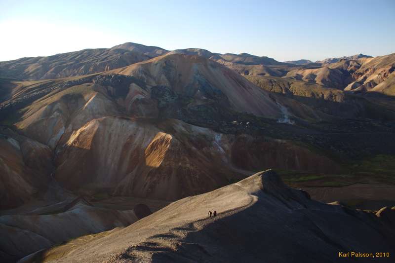 Logi and Laukki walking up Bláhnúkur