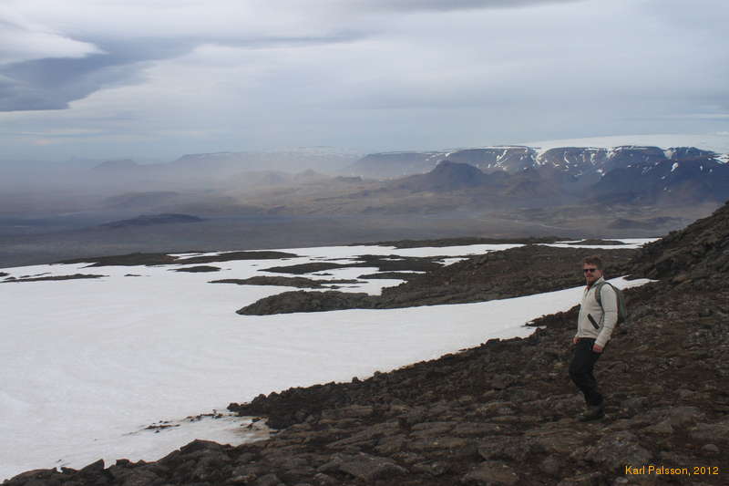 Tryggvi starting back down, Ók and Þórisjökull to the north