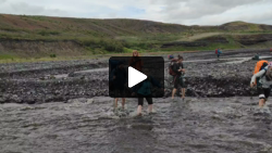 Ásta is in a hurry crossing Þröngá
